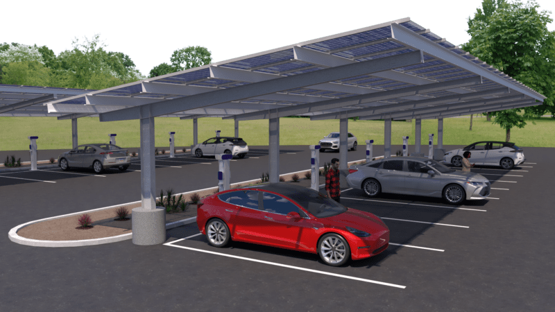 Covering parking lots with solar canopies.